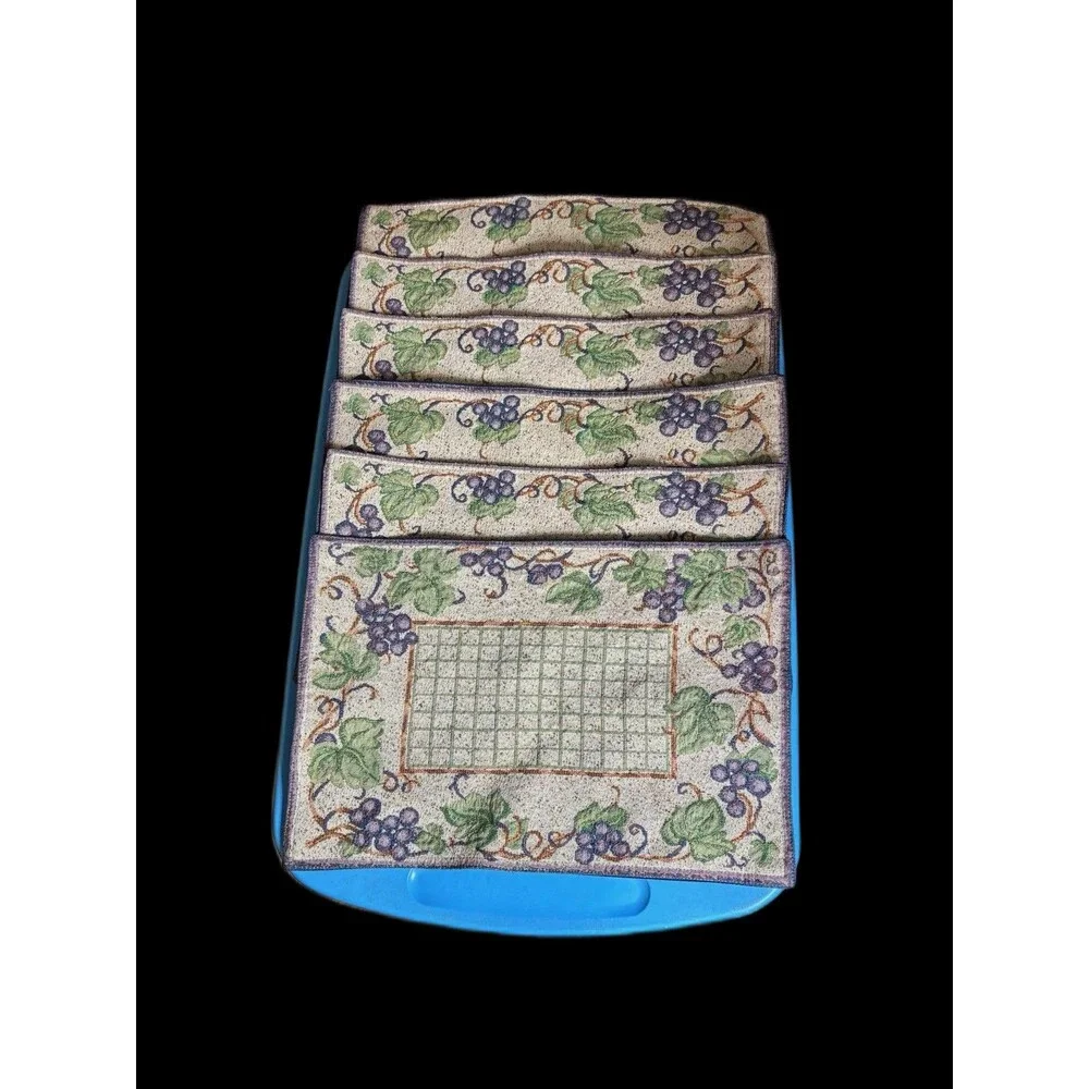 Set Of 6 Vintage Woven Tuscan Grape Vine Tapestry Placemats